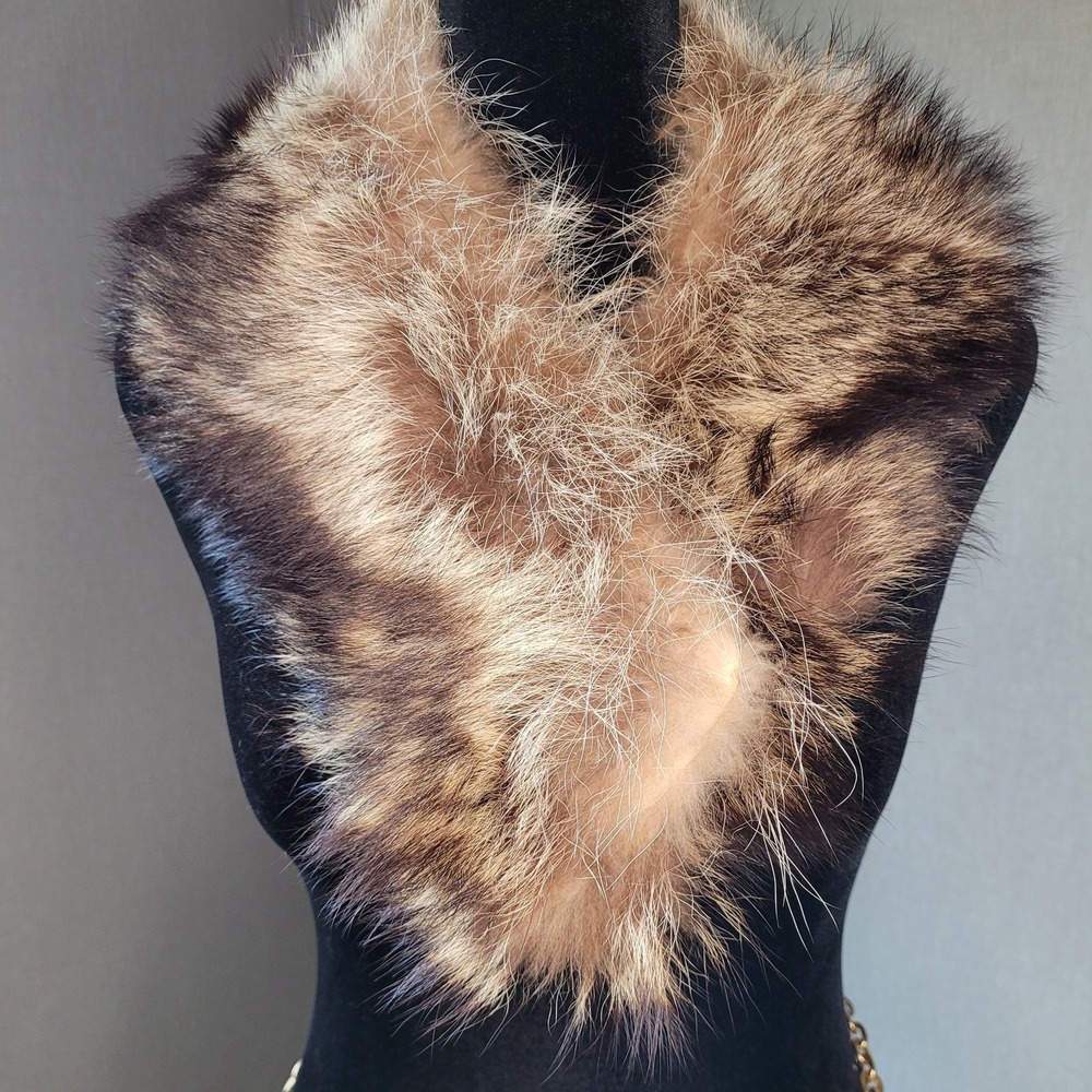Vintage Genuine Fox Fur Collar Stole Silky Soft Warm Brown Quilted 32"